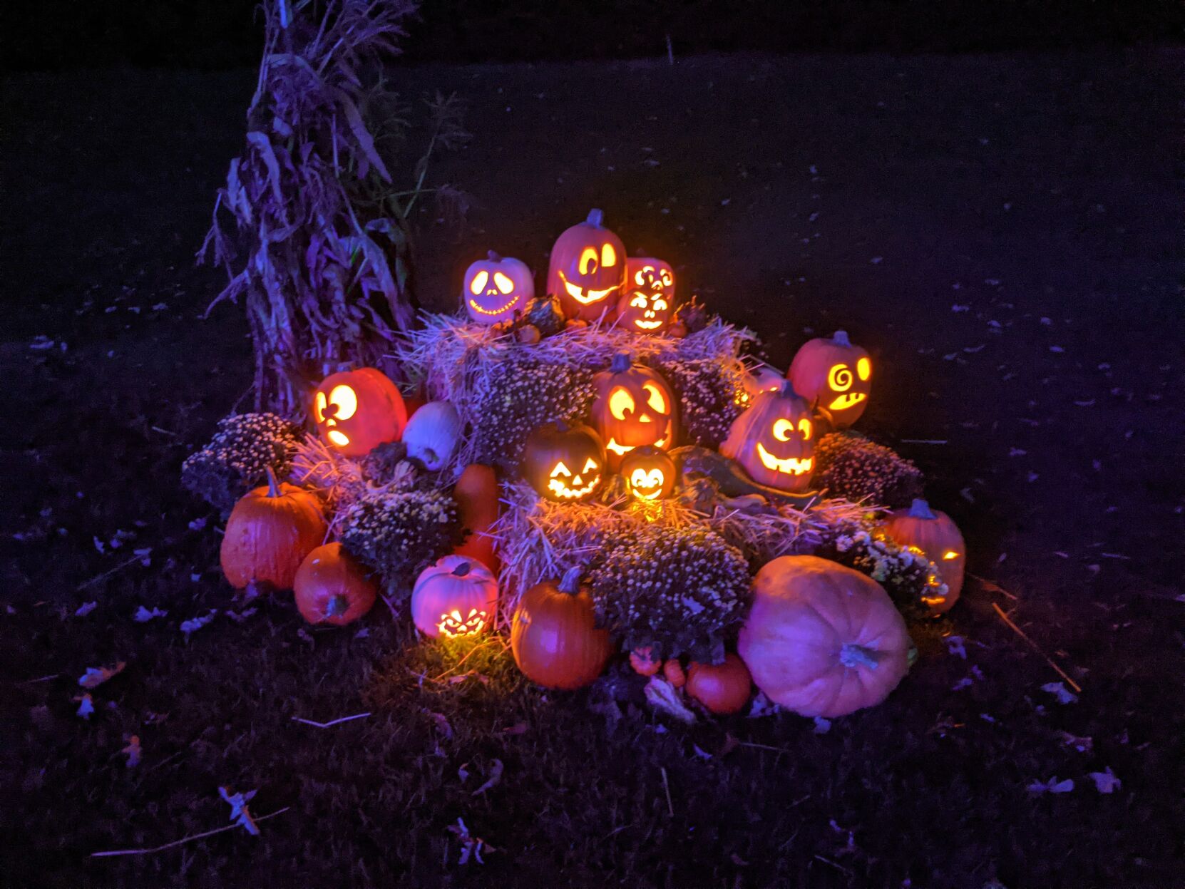 Stack of carved pumpkins